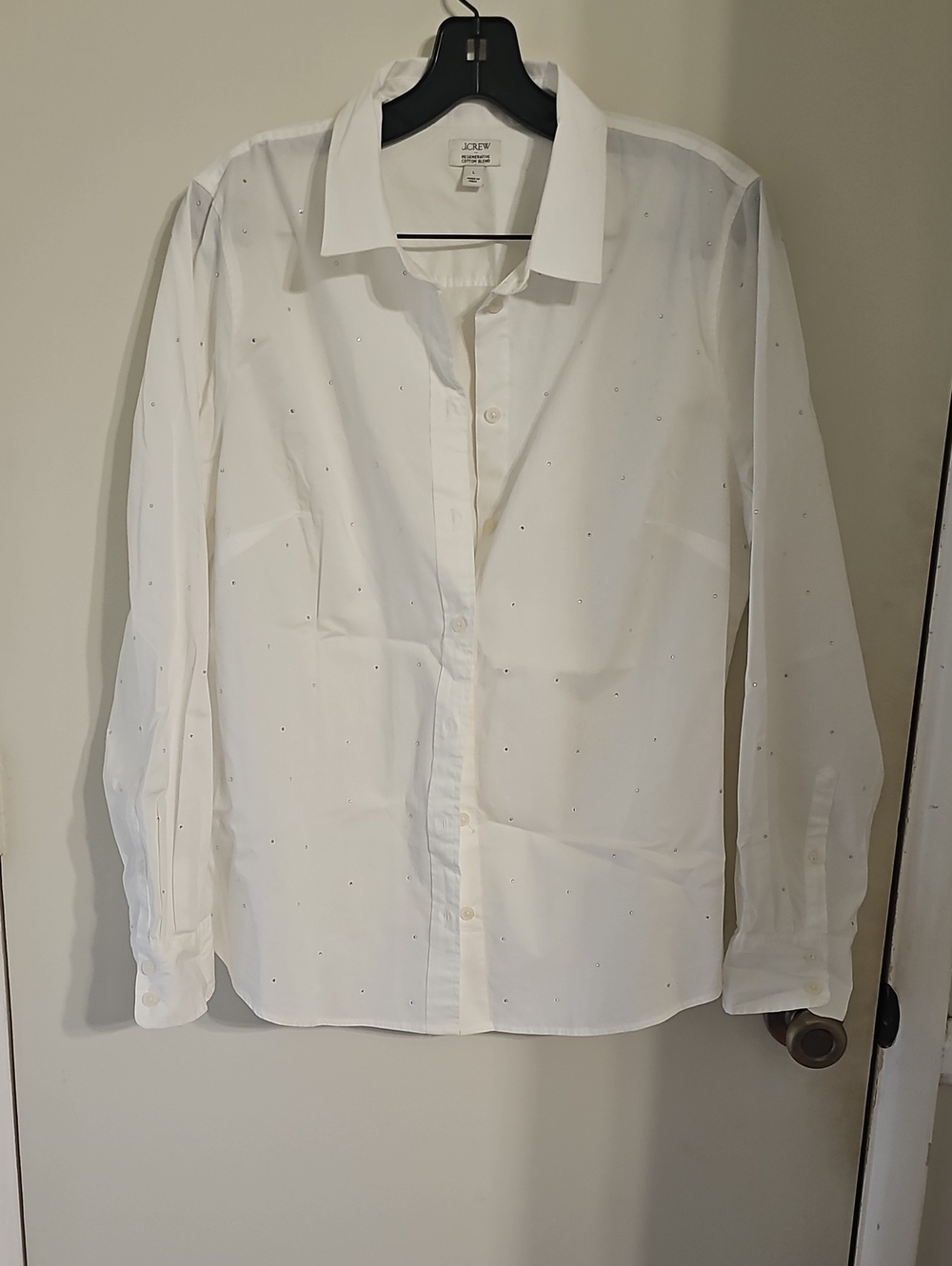 J. Crew White Long-Sleeve Button-Up Shirt with Subtle Studs